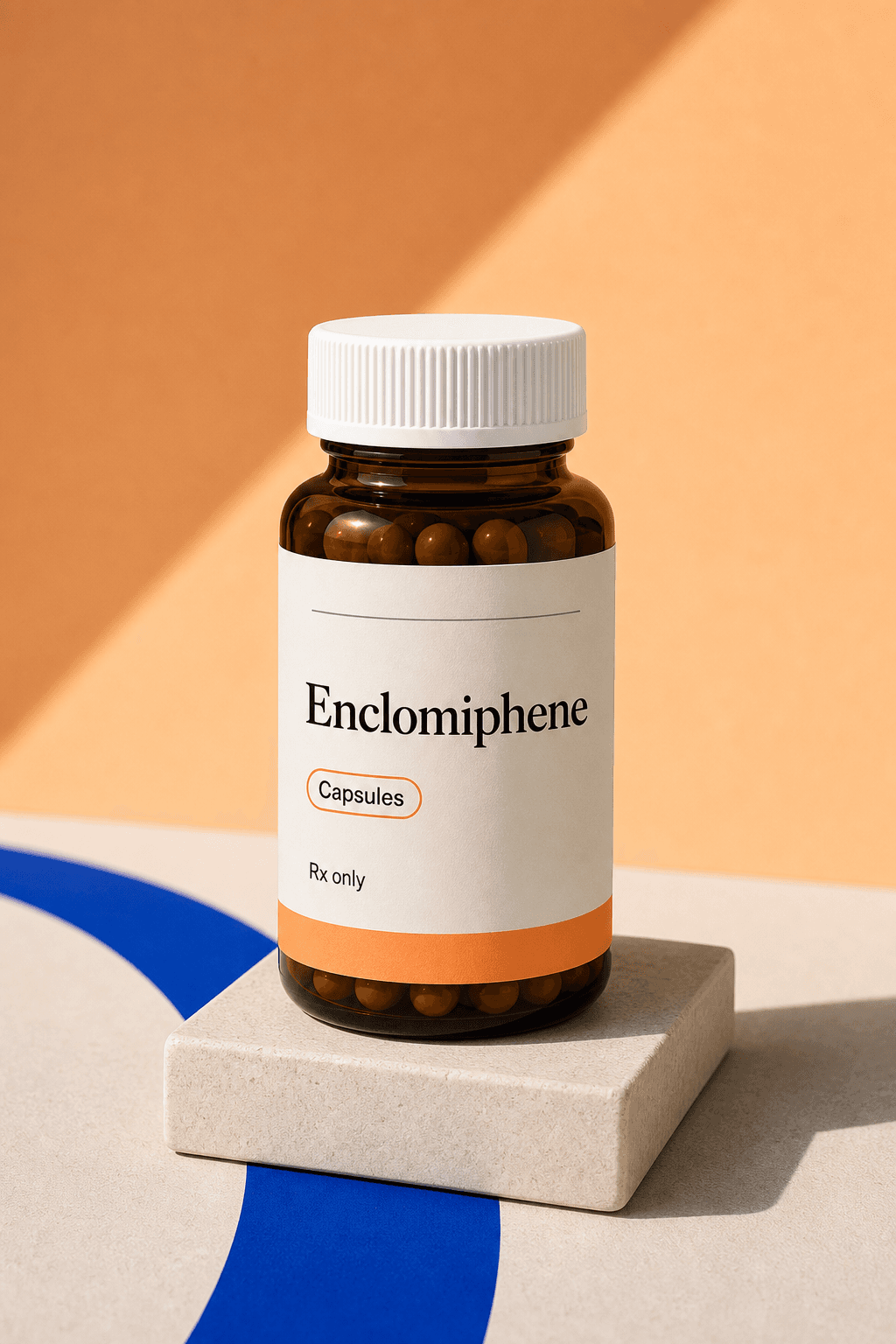 Unbranded illustrative Enclomiphene capsules bottle.