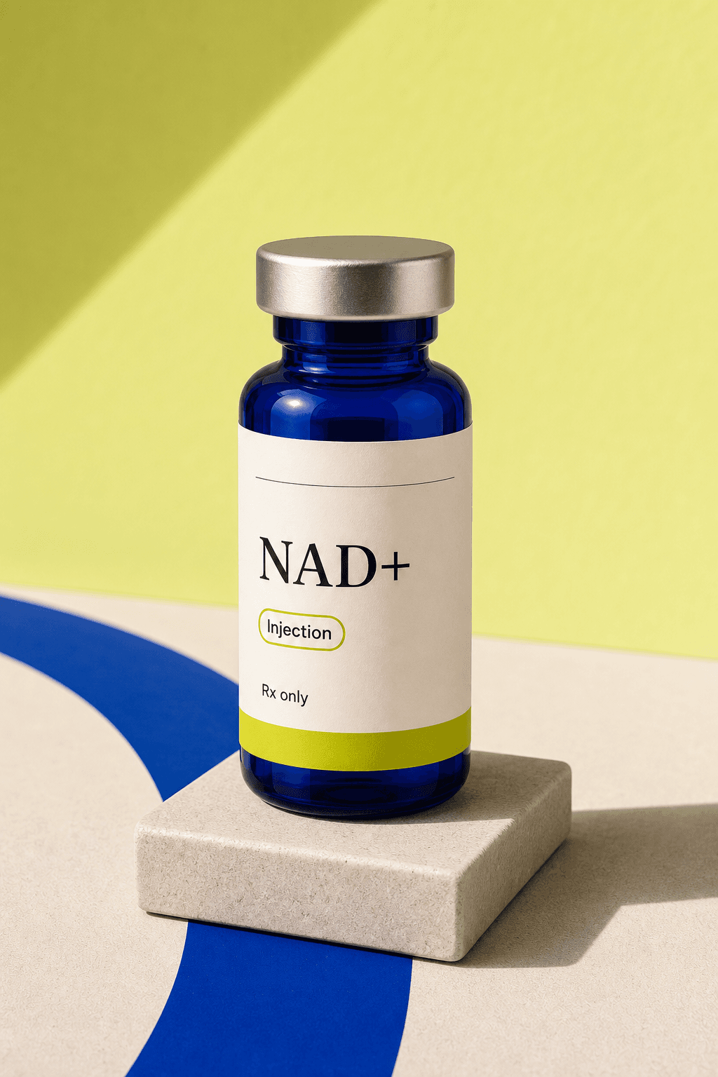 Unbranded illustrative NAD+ vial.
