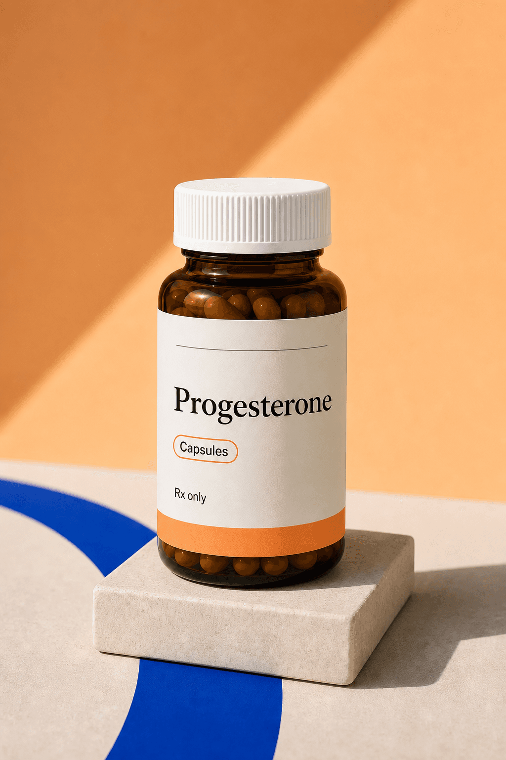 Unbranded illustrative Progesterone capsules bottle.