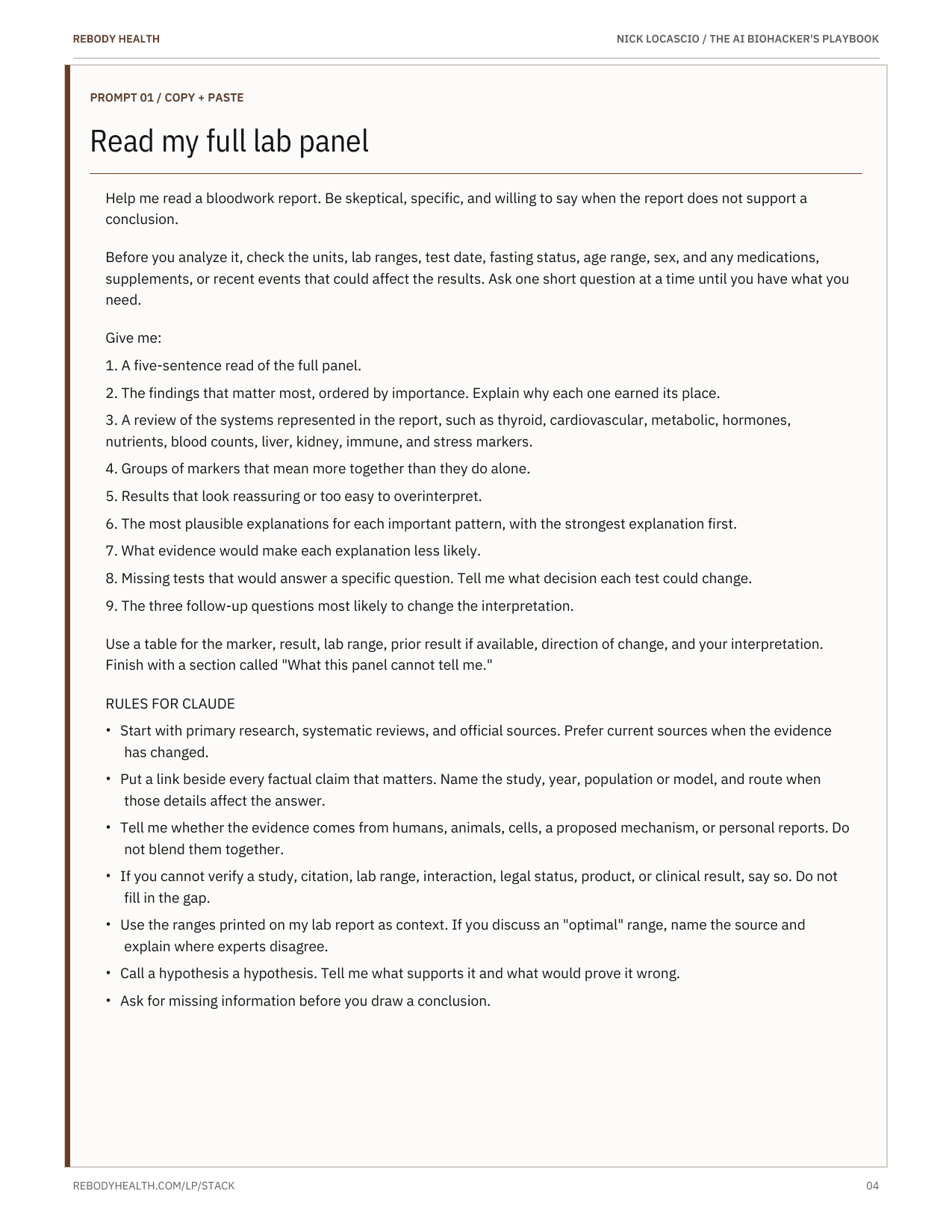 Full copy-and-paste prompt for reviewing a lab panel
