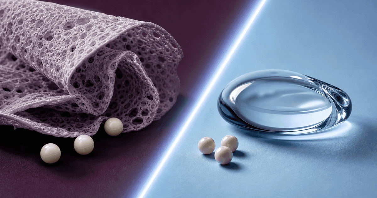 Three ivory forms appear beside two contrasting route metaphors: a porous membrane and glass droplet.