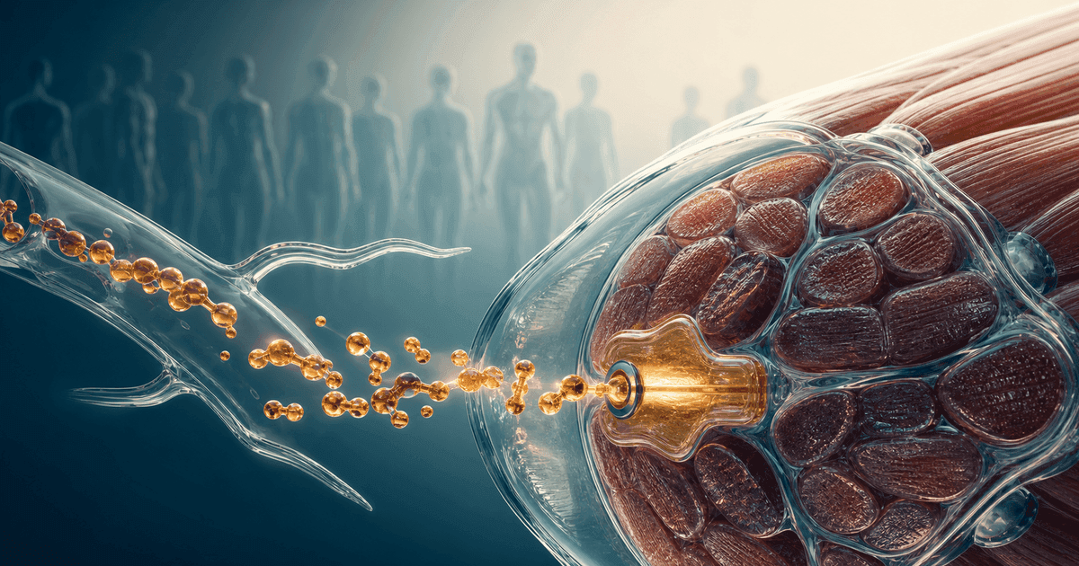 Amber glucose forms move from a clear vessel toward glass skeletal muscle before trial silhouettes