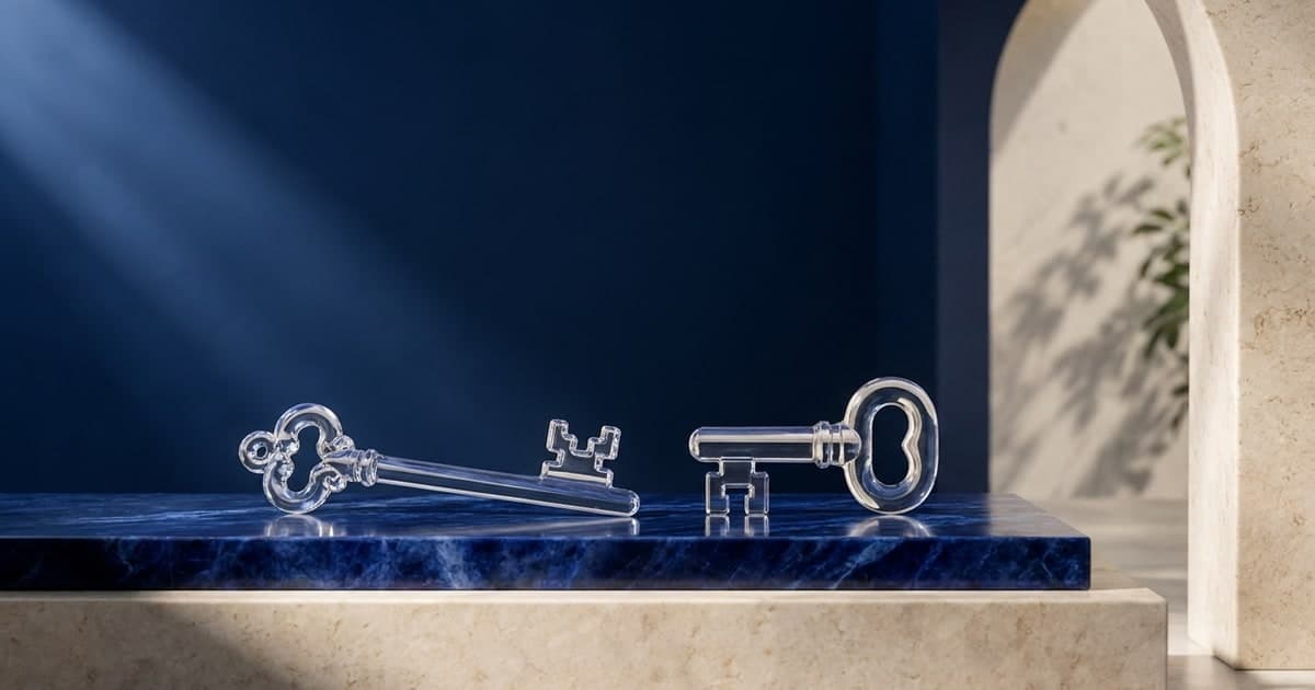 Two clear glass keys of different shapes on a blue sodalite slab