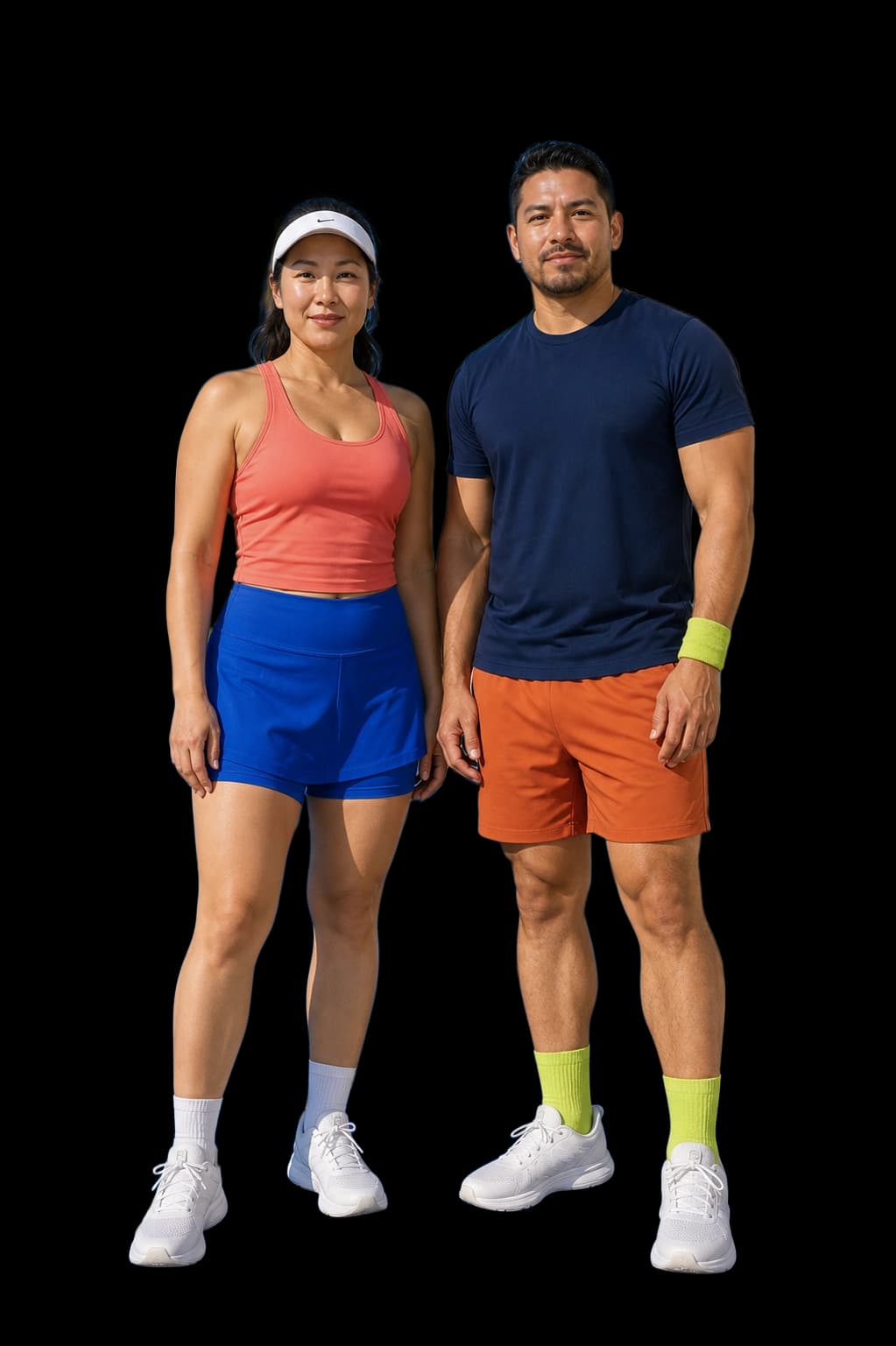 Two adults in colorful fitness wear for GLP-1 metabolic care.