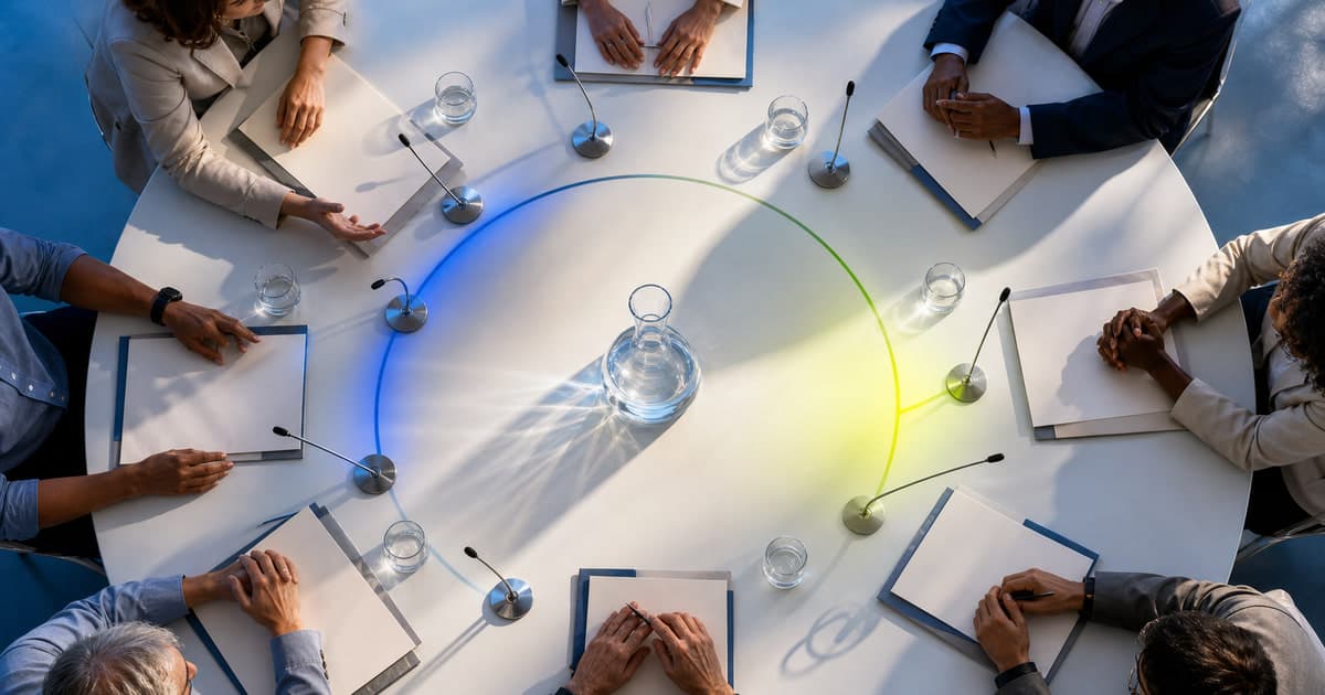 Overhead view of a federal advisory committee table representing the PCAC review process