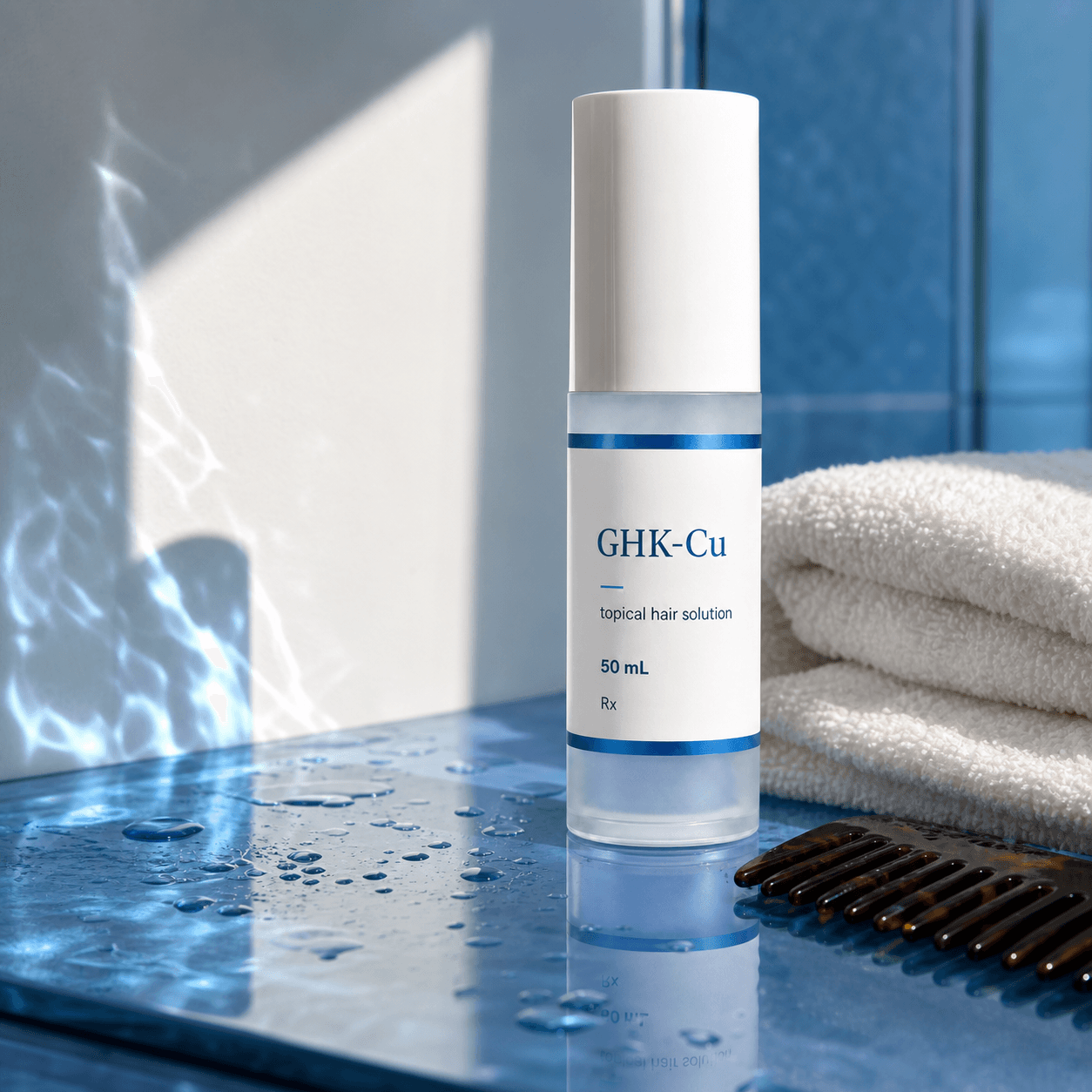 Copper Peptide Treatments by Form: Cream, Solution, and Troche shown as a Rebody editorial still life