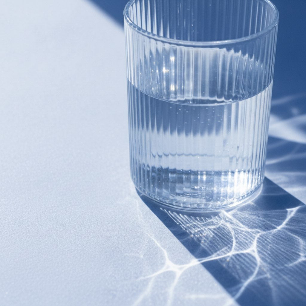 Refracted glass caustics over a cobalt surface