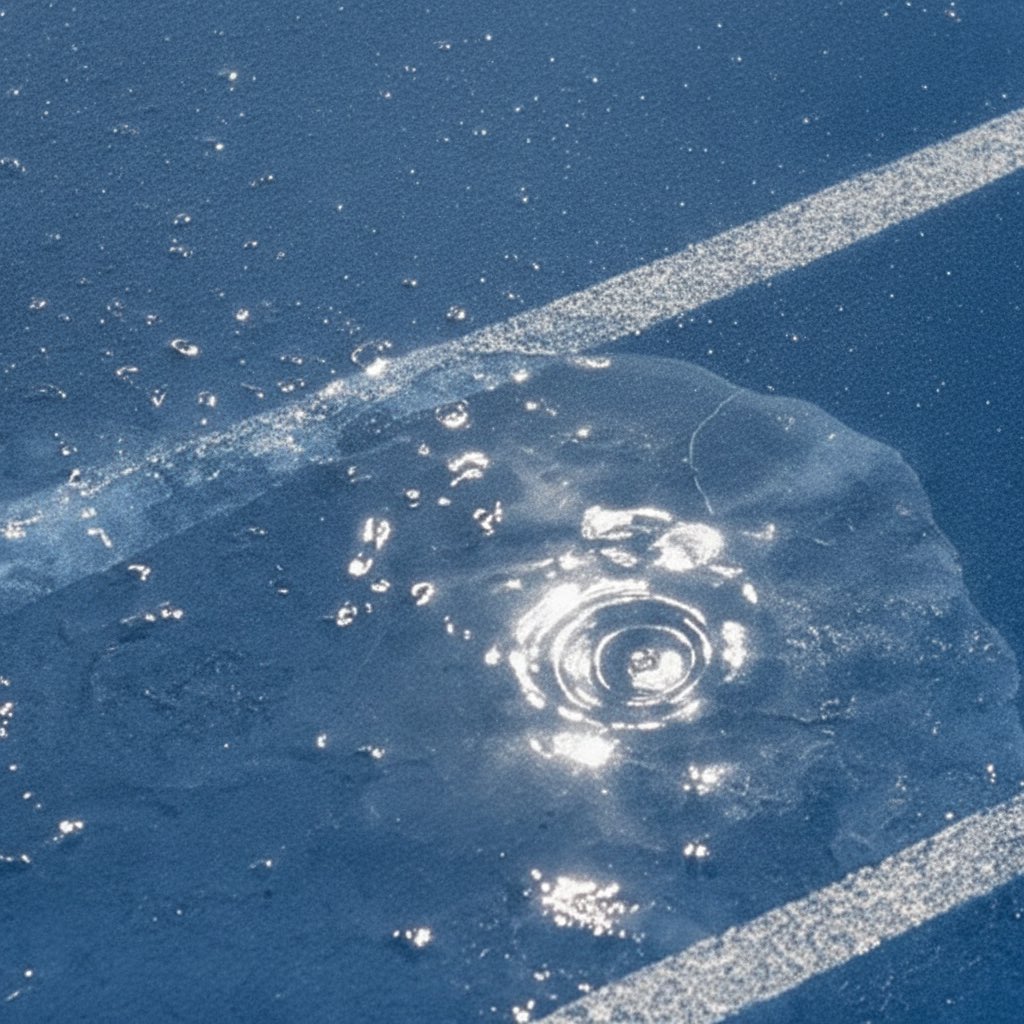 Sunlit water caustics rippling over a cobalt track surface