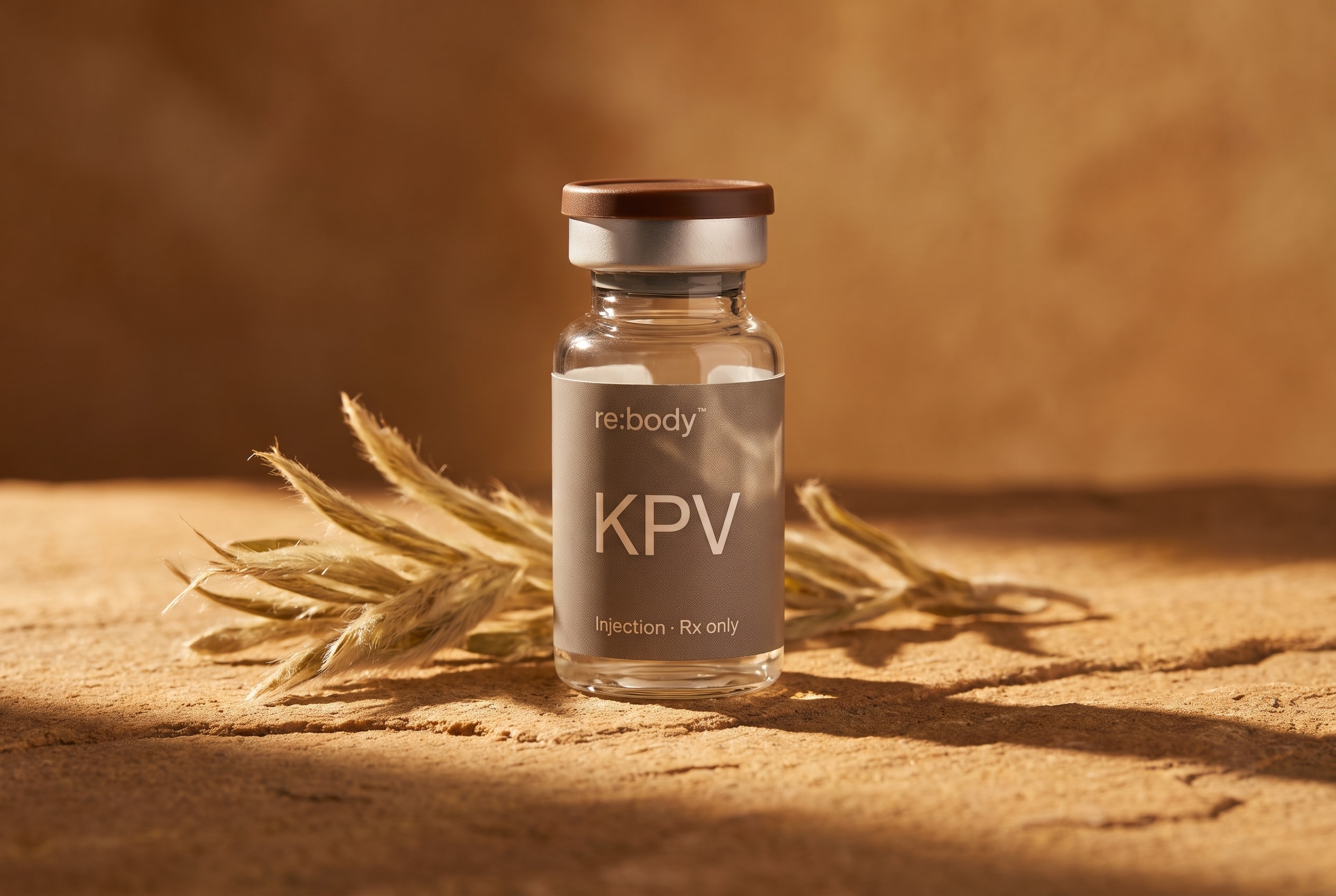 Clear vial labeled KPV 10 mg injection on white.