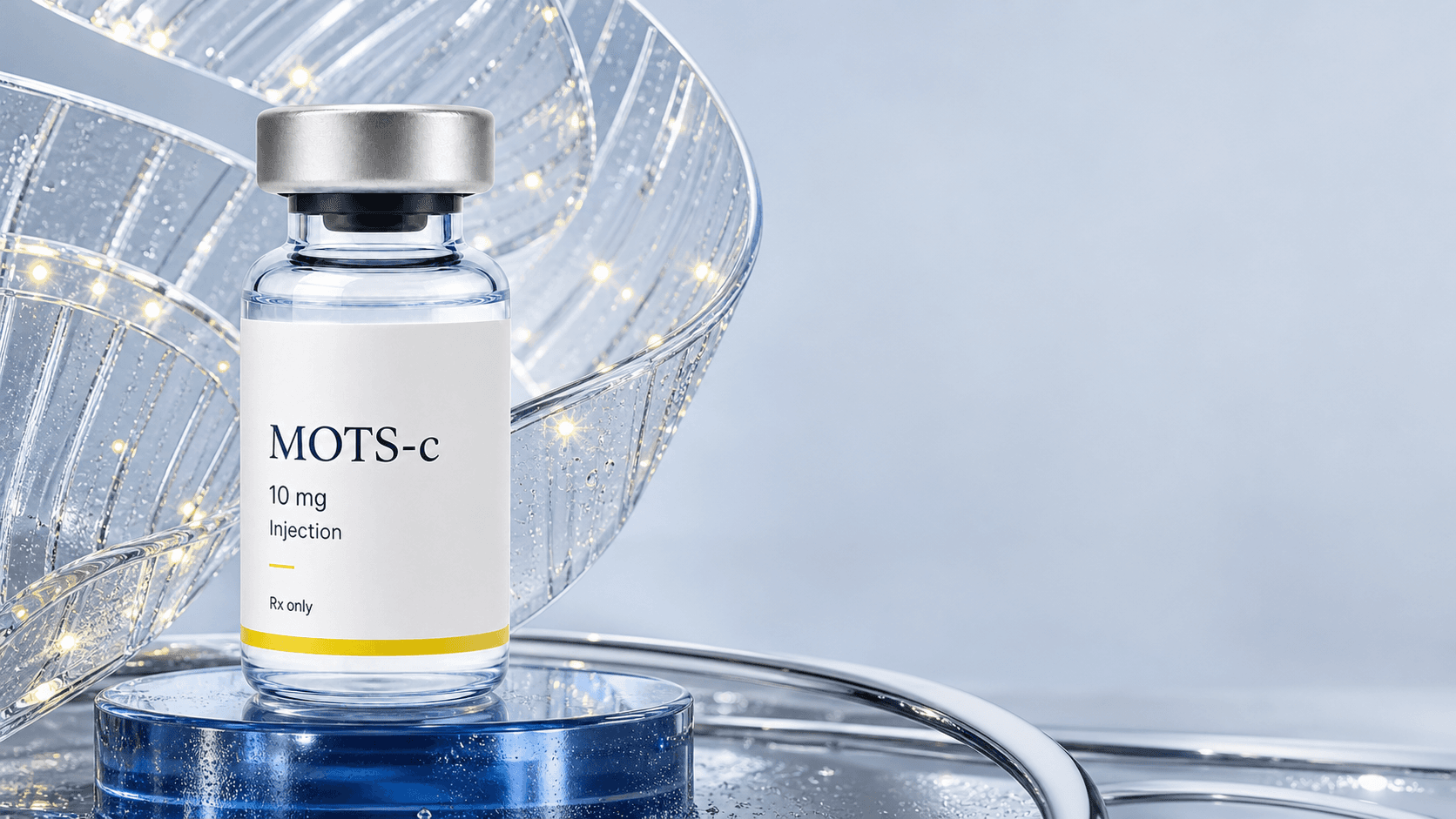 Cellular-Energy Injections: MOTS-C, NAD+, B12, and Glutathione shown as a Rebody editorial still life