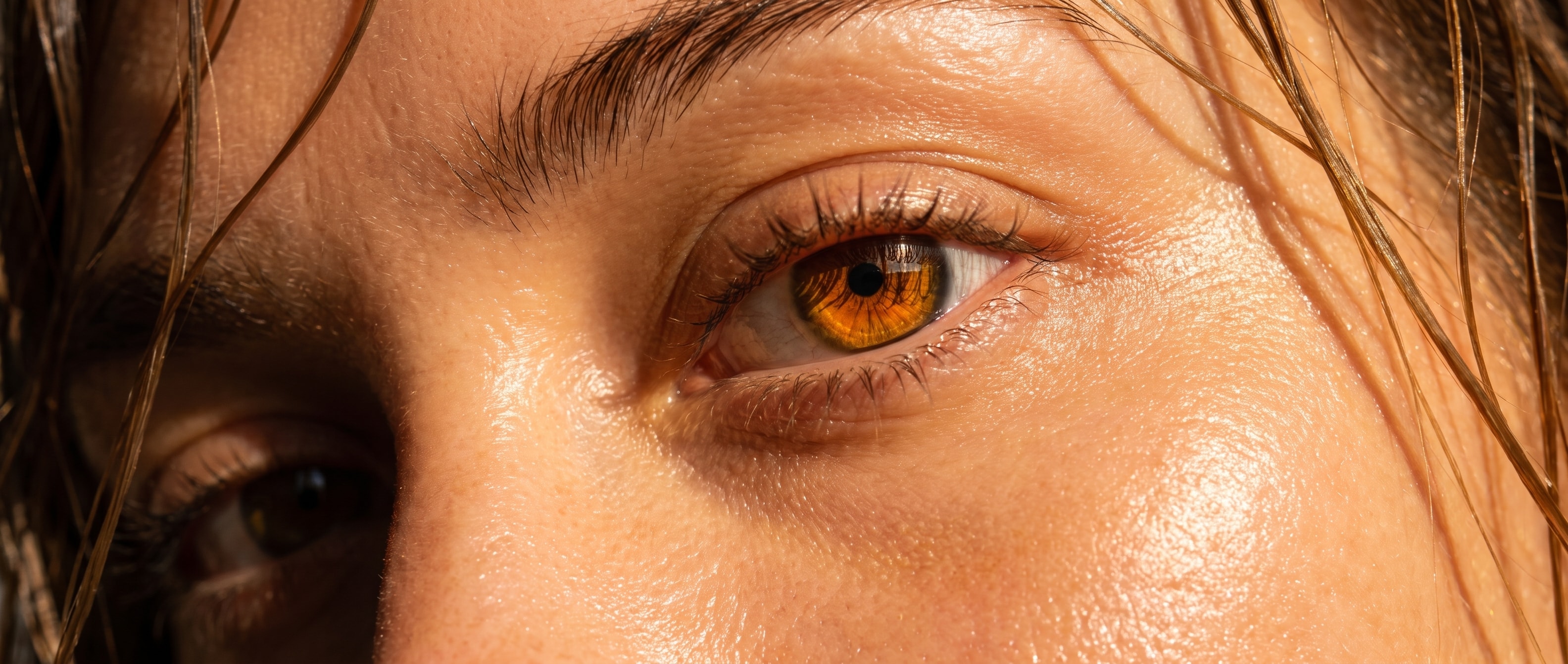 Close-up eye through warm sunlight