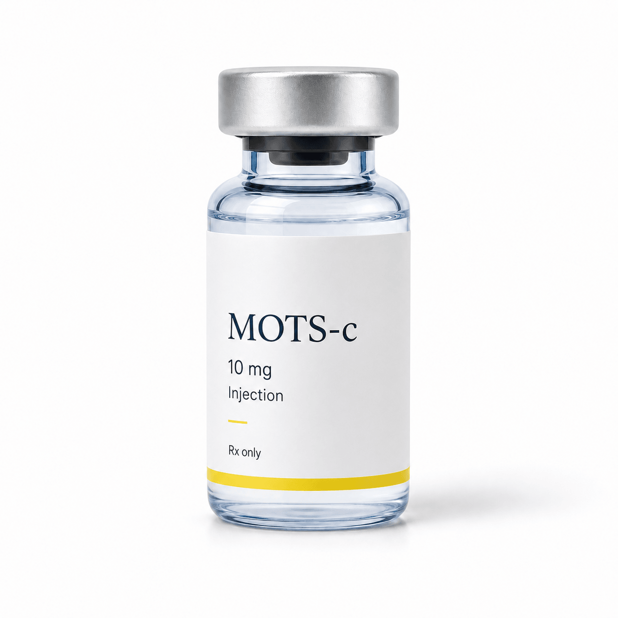 Planned clear MOTS-c 10 mg injection vial on white.
