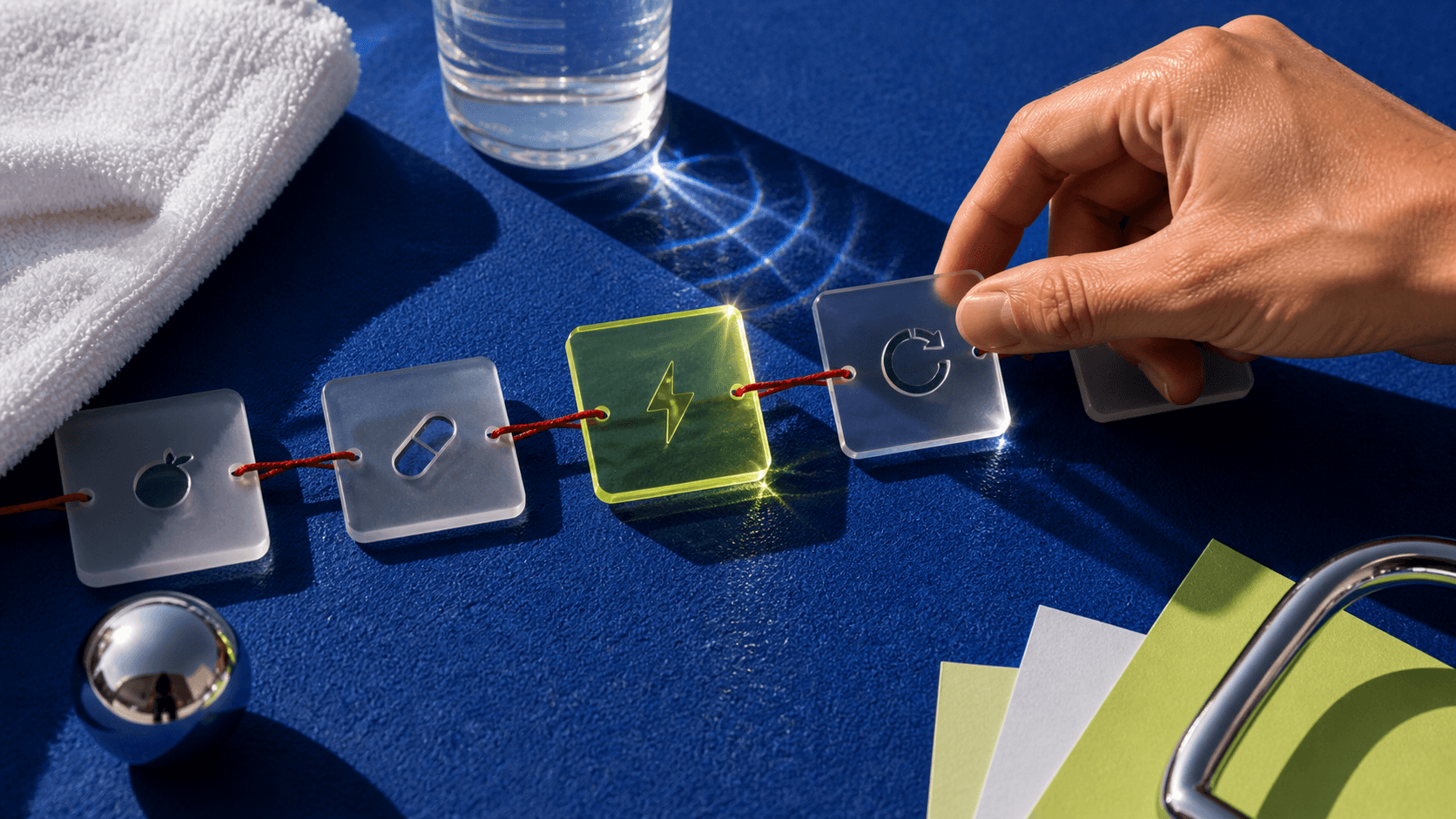A zoomed-in 3D B12 explainer showing B12 connected to red blood cells, folate, and methylation.