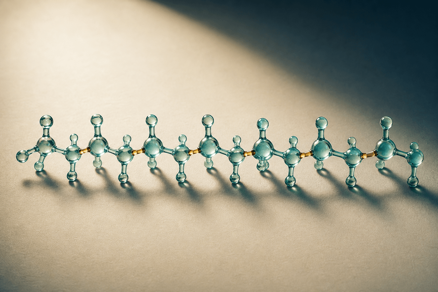 Seven linked glass forms representing the Semax amino-acid sequence.