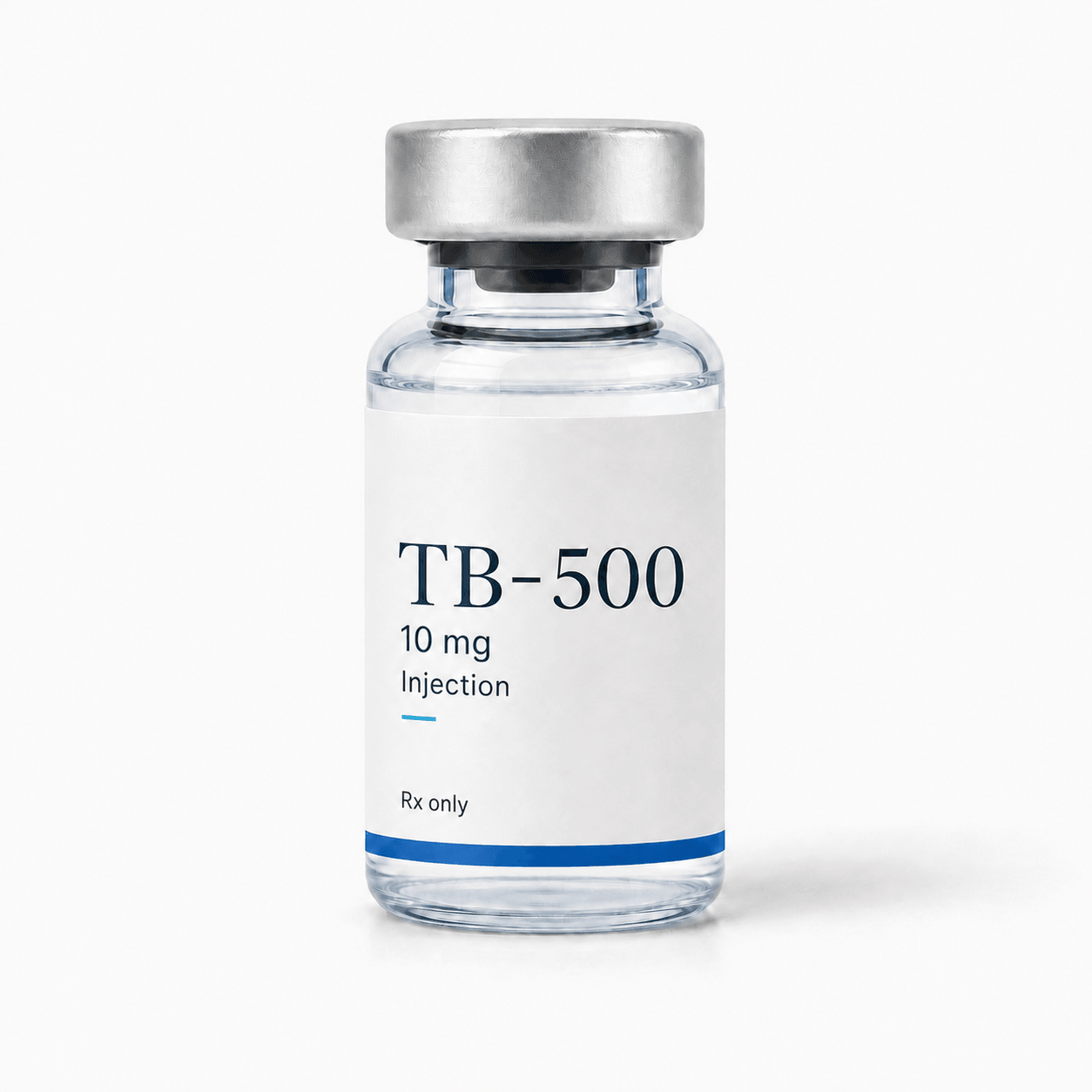 Illustrative clear TB-500 vial on white.