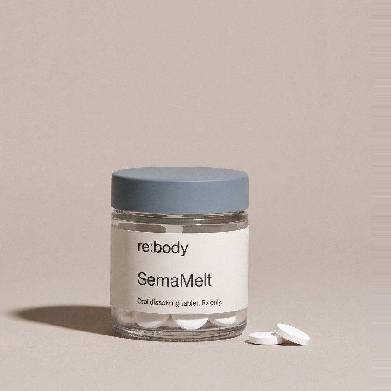 Rebody oral semaglutide melt jar and tablet.