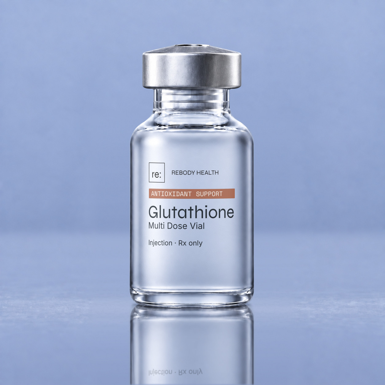 Rebody glutathione injection vial with loose supplies.